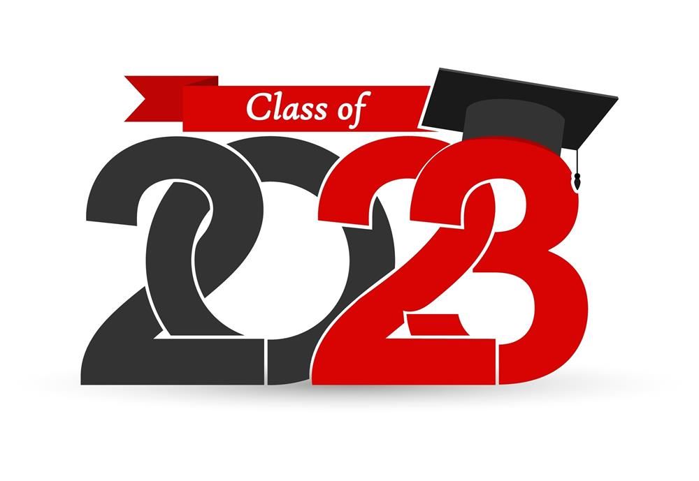  icon showing the words Class of 2023 with graduation cap